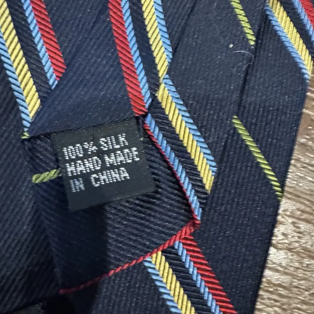 2 Talbots Kids Boys Ties Classic Navy Blue Striped 100% Silk Heritage Preppy VTG